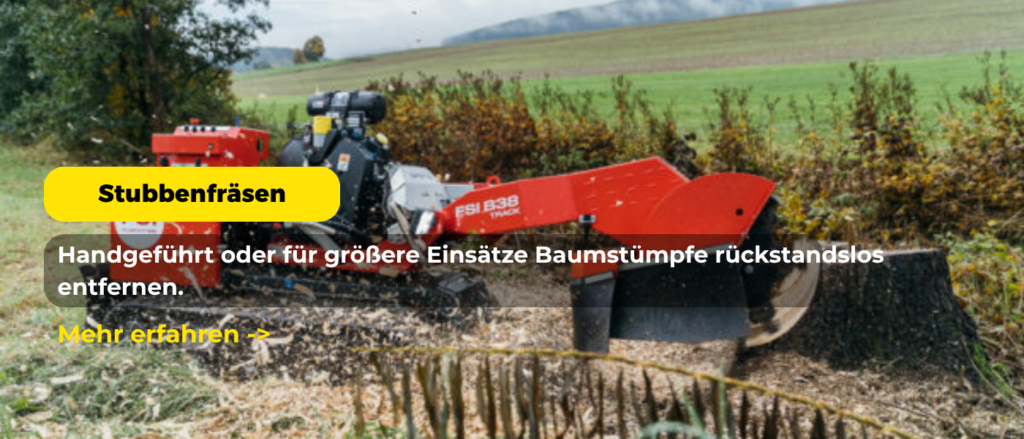 FSI B38 Track Stubbenfräse entfernt Baumstumpf am Feldrand