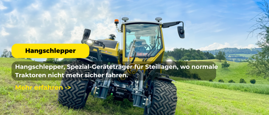 RigiTrac Hangschlepper mäht steile Wiesenböschung